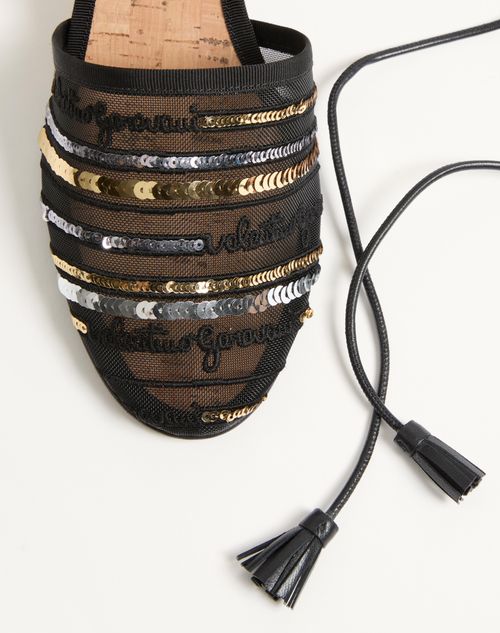 Valentino Garavani - La Cruisette Mesh Wedge With Embroidery 75mm - Black - Woman - Espadrilles And Wedges