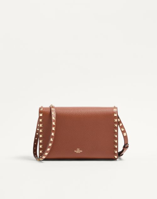Valentino Garavani - Small Rockstud Grainy Calfskin Crossbody Bag - Saddle Brown - Woman - Bags