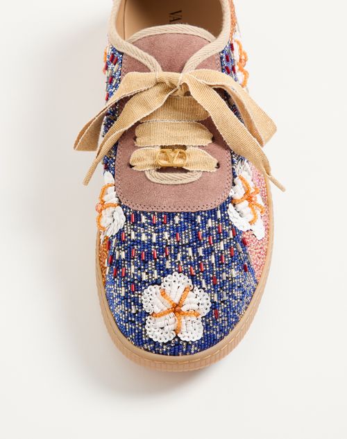 Valentino Garavani - Cosmatesque Leather Sneaker With Sequins And Floral Embroidery - Multicolor - Man - Sneakers