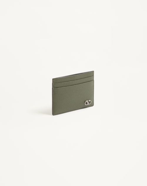 Valentino Garavani - Valentino Garavani Vlogo Signature Cardholder In Grainy Calfskin - Military Green - Man - Wallets And Small Leather Goods