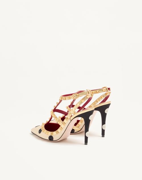 Valentino Garavani - Rockstud Pump With Plus De Pois Embroidery 100mm - Butter/black - Woman - Pumps