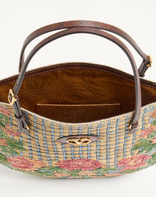 Valentino Garavani - Valentino Garavani Panier De Fleurs Small Embroidered Raffia Shopping Bag - Multicolor - Woman - Totes