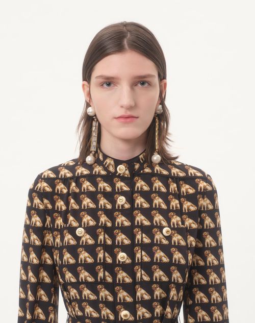 Valentino - Crepe De Chine Midi Dress With Petit Charles Print - Black/multicolour - Woman - Dresses