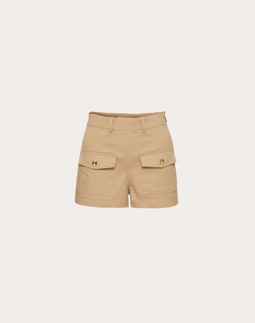 Valentino Stretch-cotton Low-rise Shorts In Beige