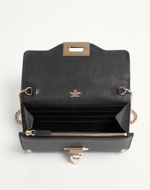 Valentino Garavani - Rockstud Grainy Calfskin Wallet With Chain Strap - Black - Woman - Wallets And Small Leather Goods