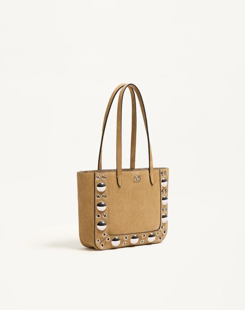 Valentino Garavani - Valentino Garavani Nellcôte Mini Suede Shopping Bag - Havana Beige - Woman - Totes