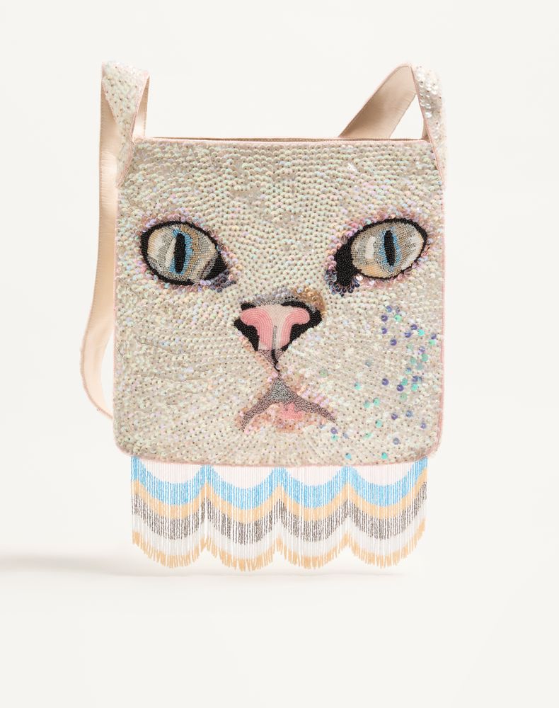 Valentino Garavani Women's Butter Le Chat De La Maison Embroidered Shoulder Bag With Fringes Woman Uni