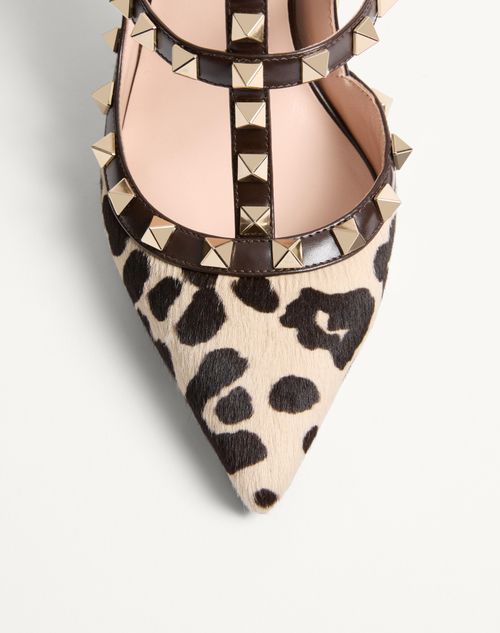 Valentino Garavani - Rockstud Pumps With Straps In Pony-effect Calfskin 100mm - Natural/brown - Woman - Pumps