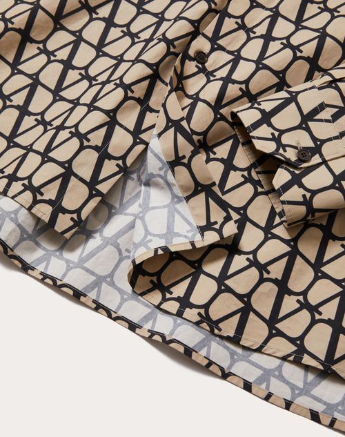 Valentino - Long Sleeve Cotton Shirt With Toile Iconographe Print - Beige/black - Man - Shirts