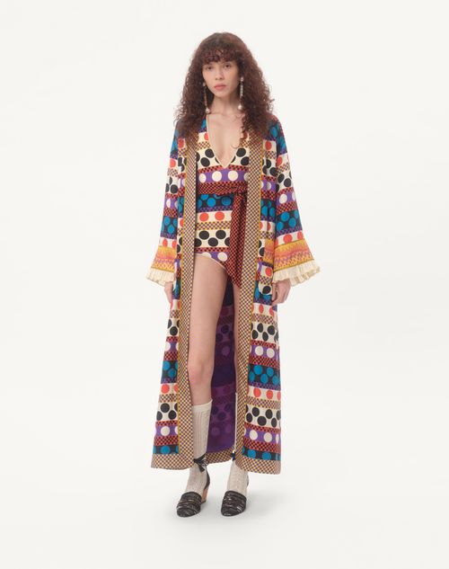 Valentino - Twill Dressing Gown With Opticool Riga Pois Print - Multicolor - Woman - Coats And Outerwear