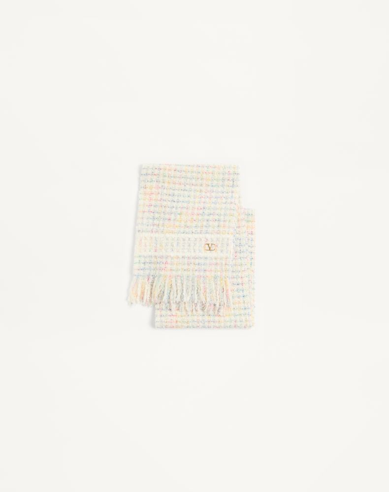 Valentino Garavani Women's Ivory/Gold Vlogo Signature Wool And Cashmere Scarf Woman Uni