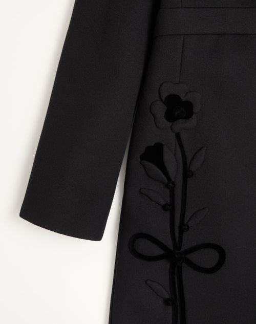 Valentino - Embroidered Compact Drap Coat - Black/white - Woman - Coats And Outerwear