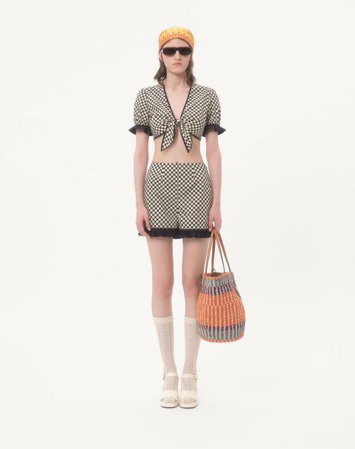 Valentino - Poplin Shorts With Plus De Pois Print - Black/white - Woman - Pants And Shorts