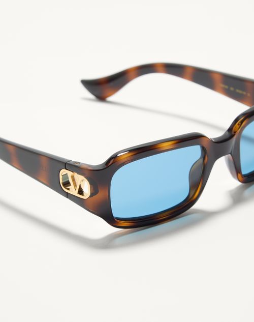 Valentino - Rechteckige Acetat-brille - Havana/blau - Unisex - Sonnenbrillen