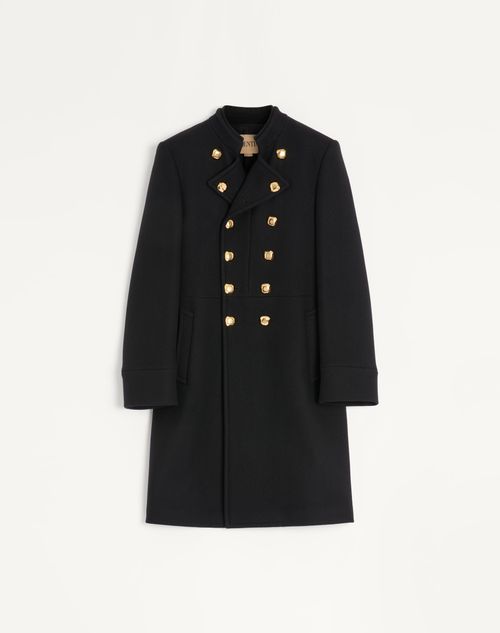 Valentino Double-breasted Coat In Double Wool In Black