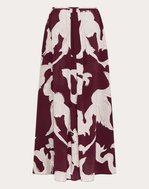 Valentino Crepe De Chine Metamorphos Gryphon Allover Midi Skirt In Amarone/perla