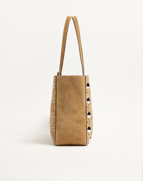 Valentino Garavani - Valentino Garavani Nellcôte Large Suede Shopping Bag - Havana Beige - Man - Totes