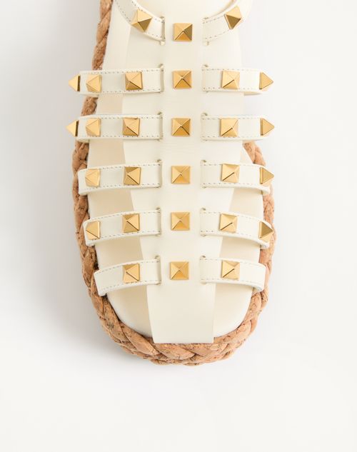 Valentino Garavani - Rockstud Fishermen Calfskin Sandal 30mm - Ivory/natural - Woman - Espadrilles And Wedges