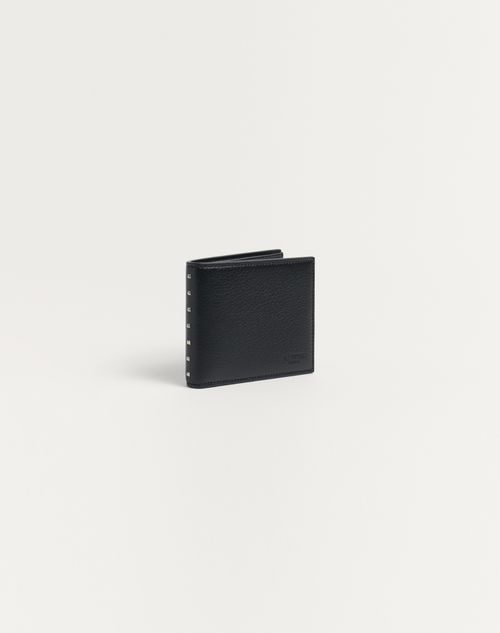 Valentino Garavani - Rockstud Wallet In Grainy Calfskin - Black - Man - Wallets And Small Leather Goods