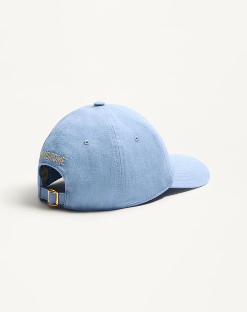 Valentino Garavani - Chez Valentino Denim Baseball Cap With Embroidery - Azure - Man - Hats And Gloves
