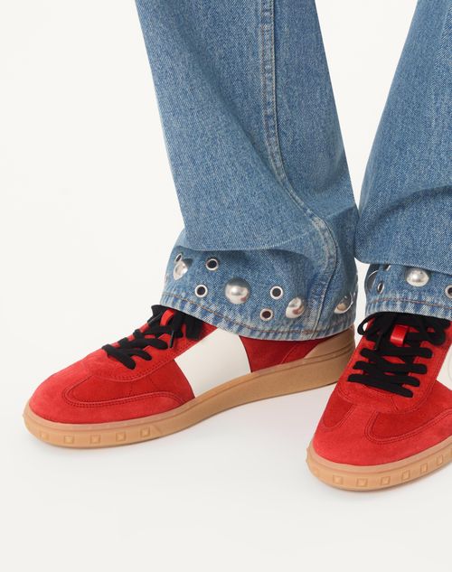 Valentino Garavani - Upvillage Low Top Trainer In Split Leather And Calfskin Nappa Leather - Coral/ivory - Man - Sneakers