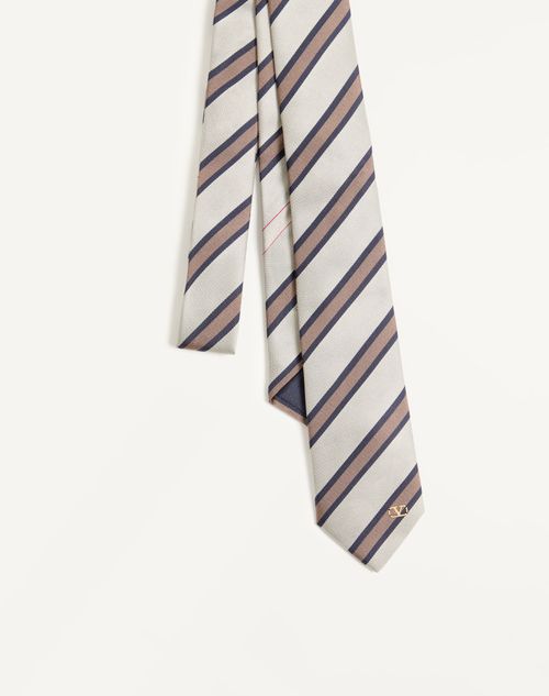Valentino Garavani - Jacquard Regimental Silk Tie - White/blue - Man - Soft Accessories