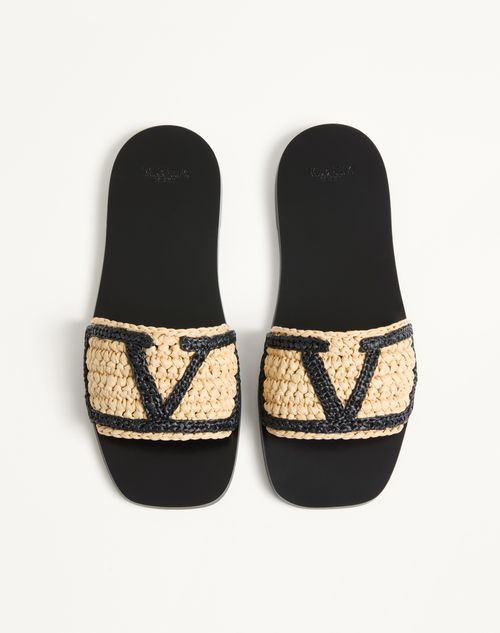 Valentino Garavani - Viva Superstar Slide Sandal In Raffia With Crochet Embroidery - Natural - Woman - Slides And Thongs