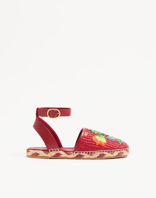 Valentino Garavani - Bribri Raffia Sandal With Floral Embroidery - Multicolour - Woman - Espadrilles And Wedges
