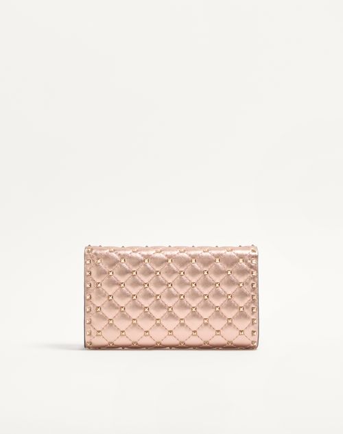 Valentino Garavani - Sac Porté Épaule Valentino Garavani Rockstud Spike En Cuir Nappa Lamé - Rose Cannelle - Femme - Pochettes