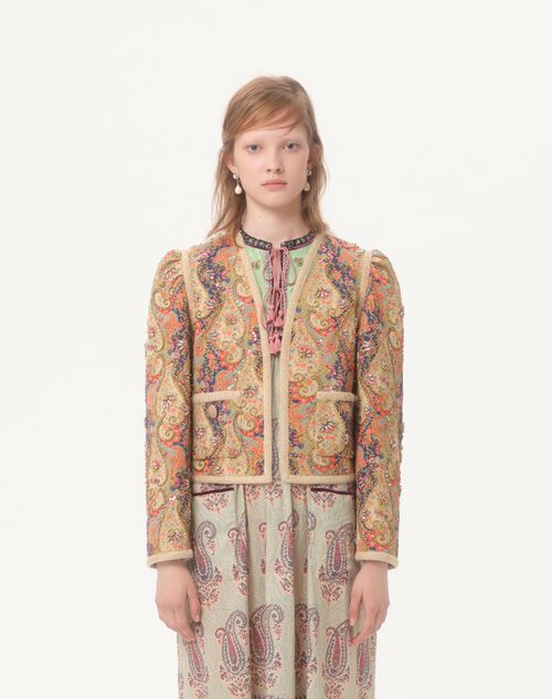 Valentino - Piquet Jacket With Voyage Imaginaire Paisley Print - Multicolor - Woman - Jackets And Blazers