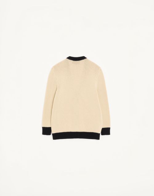 Valentino - Gestickter Wollcardigan - Birke/schwarz - Frau - Strickwaren