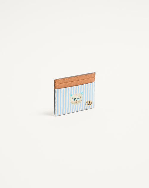 Valentino Garavani - Valentino Garavani Vlogo Signature Wallet In Grainy Calfskin With Le Chat De La Maison Print - Azure/ivory - Man - Wallets And Small Leather Goods