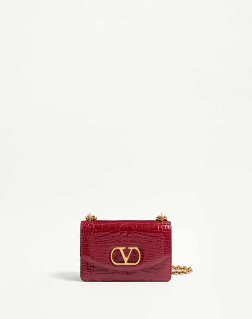 Valentino Garavani - VALENTINO GARAVANI VAIN SMALL SHOULDER BAG IN CROCODILE LEATHER - Red - Woman - Shoulder Bags
