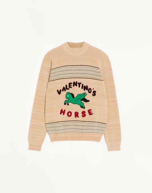 Valentino - Valentino Wool And Cotton Jumper With Valentino Horse Patch - Multicolour - Man - Knitwear