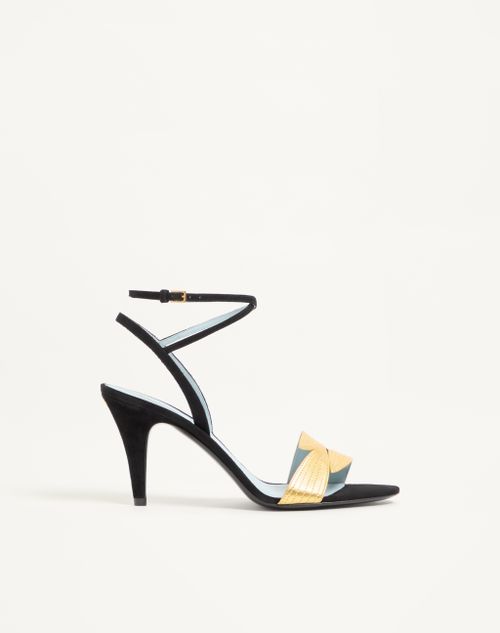 Valentino Garavani Foliefoliage Suede Sandal 85mm Woman Black/gold 35