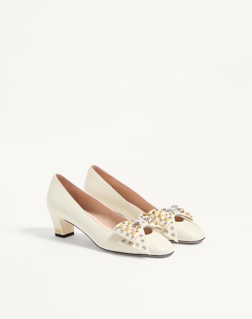 Valentino Garavani - Bowow Pump In Kidskin With Studs 45mm - Ivory - Woman - Pumps