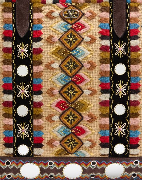 Valentino Garavani - Valentino Garavani Nellcôte Large Embroidered Shopping Bag - Multicolour/testa Di Moro - Man - Totes