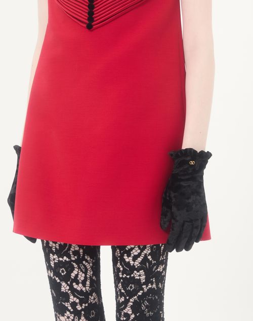 Valentino Garavani - Vlogo Signature Chenille Gloves - Black/gold - Woman - Hats And Gloves