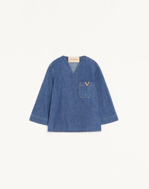 Valentino Denim Chambray Shirt Woman Blue 48