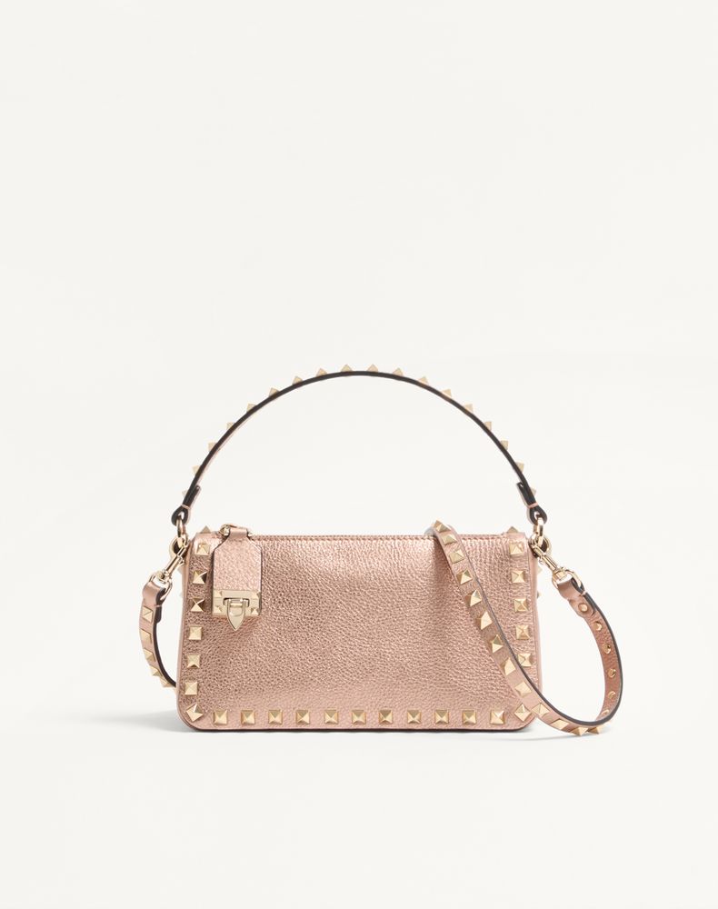 Valentino Garavani Women's Rose Cannelle Rockstud Small Crossbody Bag In Laminated Grainy Calfskin Leather Woman Uni