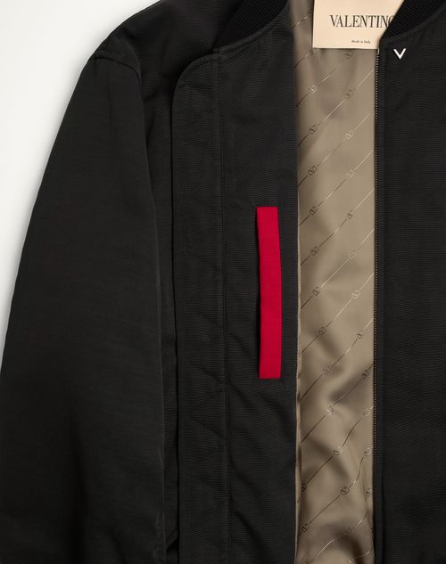 Valentino - Valentino Bomber Jacket In Viscose And Cotton Cannetté With Metallic V Detail - Black - Man - Outerwear