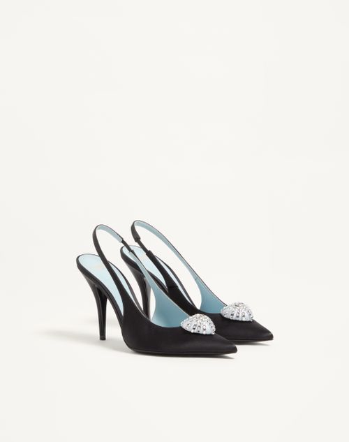 Valentino Garavani - Coeur Royal Satin Slingback Pump 100mm - Black/crystal - Woman - Pumps And Slingbacks