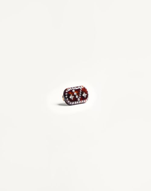 Valentino Garavani - Vlogo Signature Hair Clip In Resin, Metal And Crystals - Tartaruga/gold/crystal - Woman - Hair Accessories