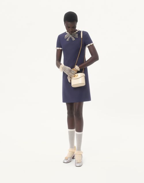 Valentino - Embroidered Crepe Couture Short Dress - Indigo/ivory - Woman - Dresses