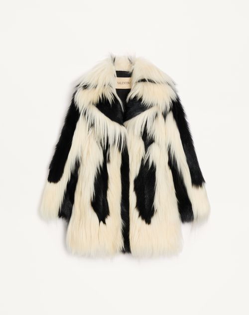Valentino Shearling Coat Woman Black/ivory 40