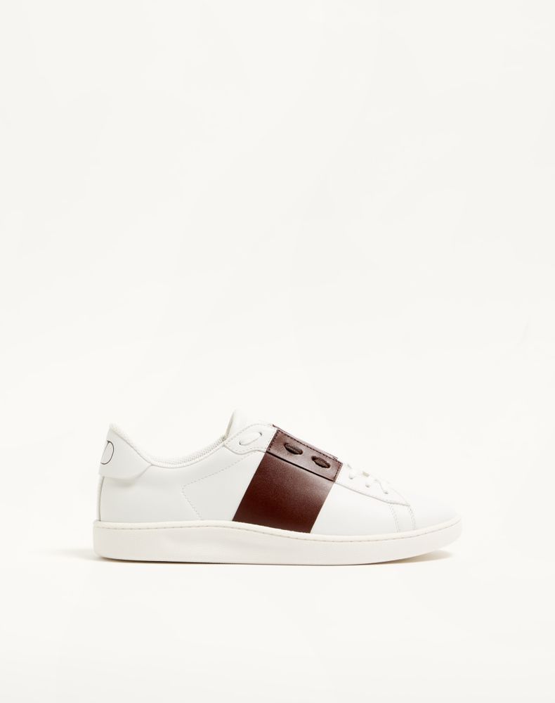 Valentino Garavani Men's White/Brown Open Royco Trainer In Nappa Calfskin Man 46