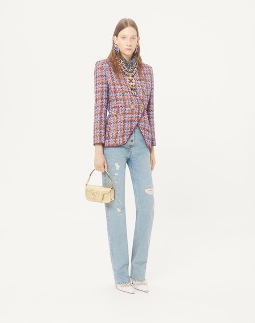 Valentino Garavani - Valentino Garavani Locò Small Shoulder Bag In Laminated Calfskin With Jewel Logo - Antique Brass - Woman - Shoulder Bags