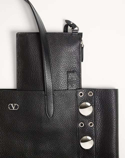 Valentino Garavani - Valentino Garavani Nellcôte Medium Shopping Bag In Grainy Calfskin - Black - Woman - Totes