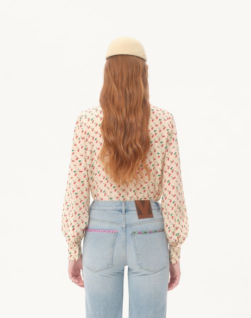 Valentino - Crepe De Chine Shirt With Cherryfic Print - Birch/cherry Red - Woman - Shirts And Tops