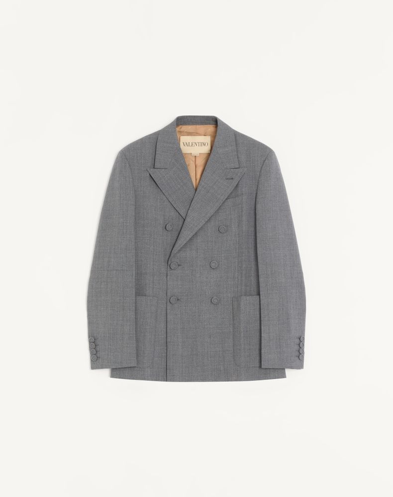 Valentino Men's Black/Grey Double-Breasted Jacket In Mouliné Wool With Pressed Crease Man 56